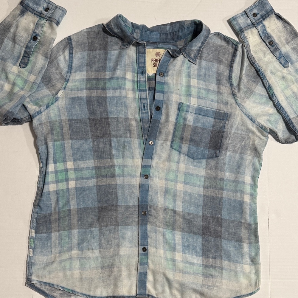 SO Blue and Green Plaid Casual Shirt